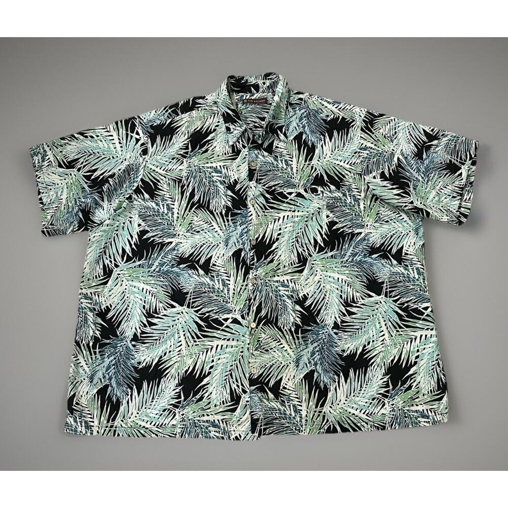 Tori Richard Men's Hawaiian Shirt Cotton Lawn Floral Palm Leaves 3XB Green/Black